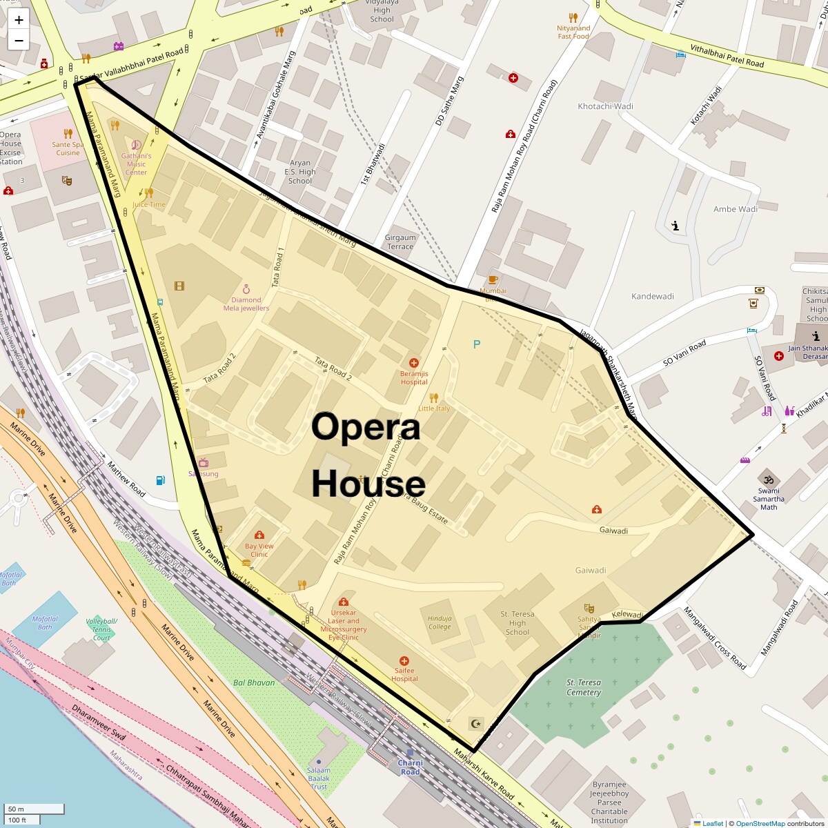 Location Map of Opera House, Mumbai