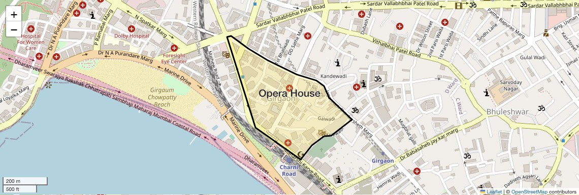 Location Map of Opera House, Mumbai