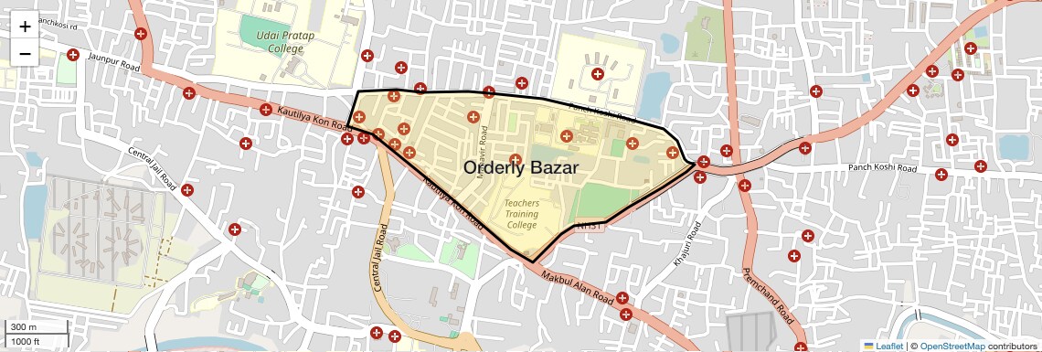 Location Map of Orderly Bazar, Varanasi