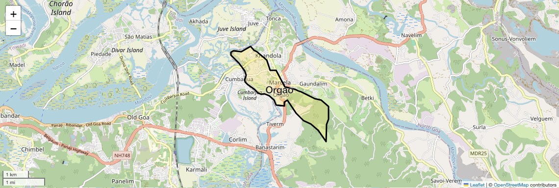 Location Map of Orgao, Goa
