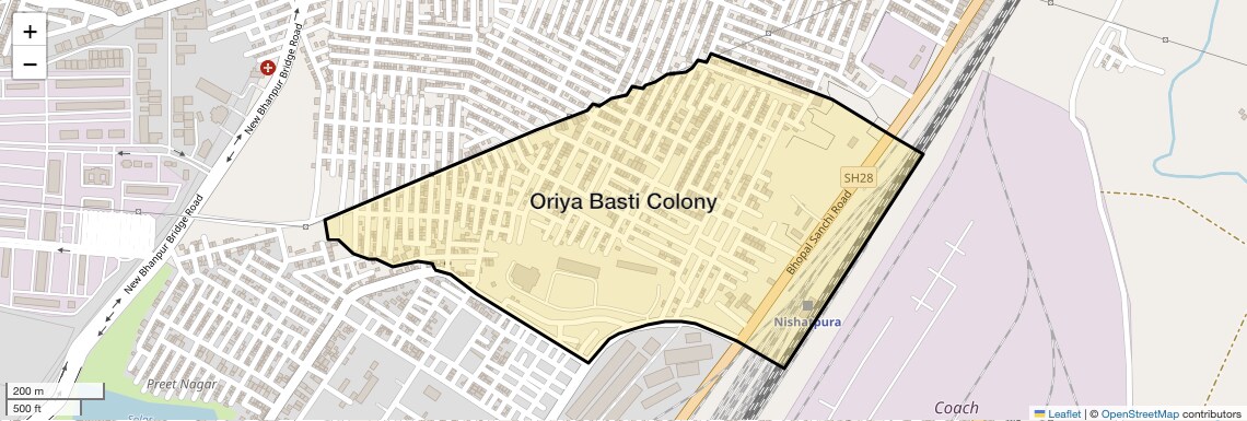 Location Map of Oriya Basti Colony, Bhopal