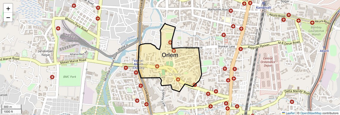 Location Map of Orlem, Mumbai