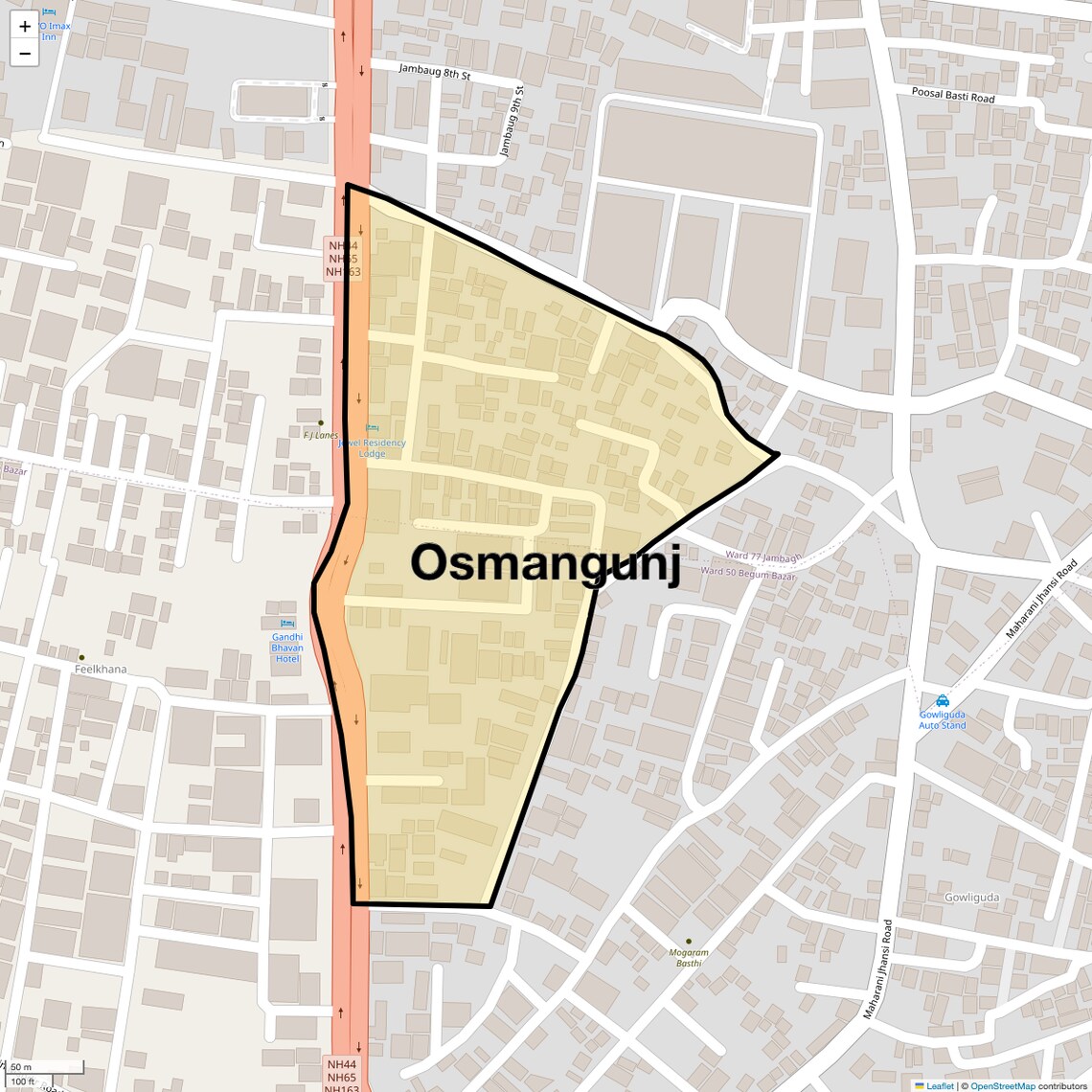 Location Map of Osmangunj, Hyderabad
