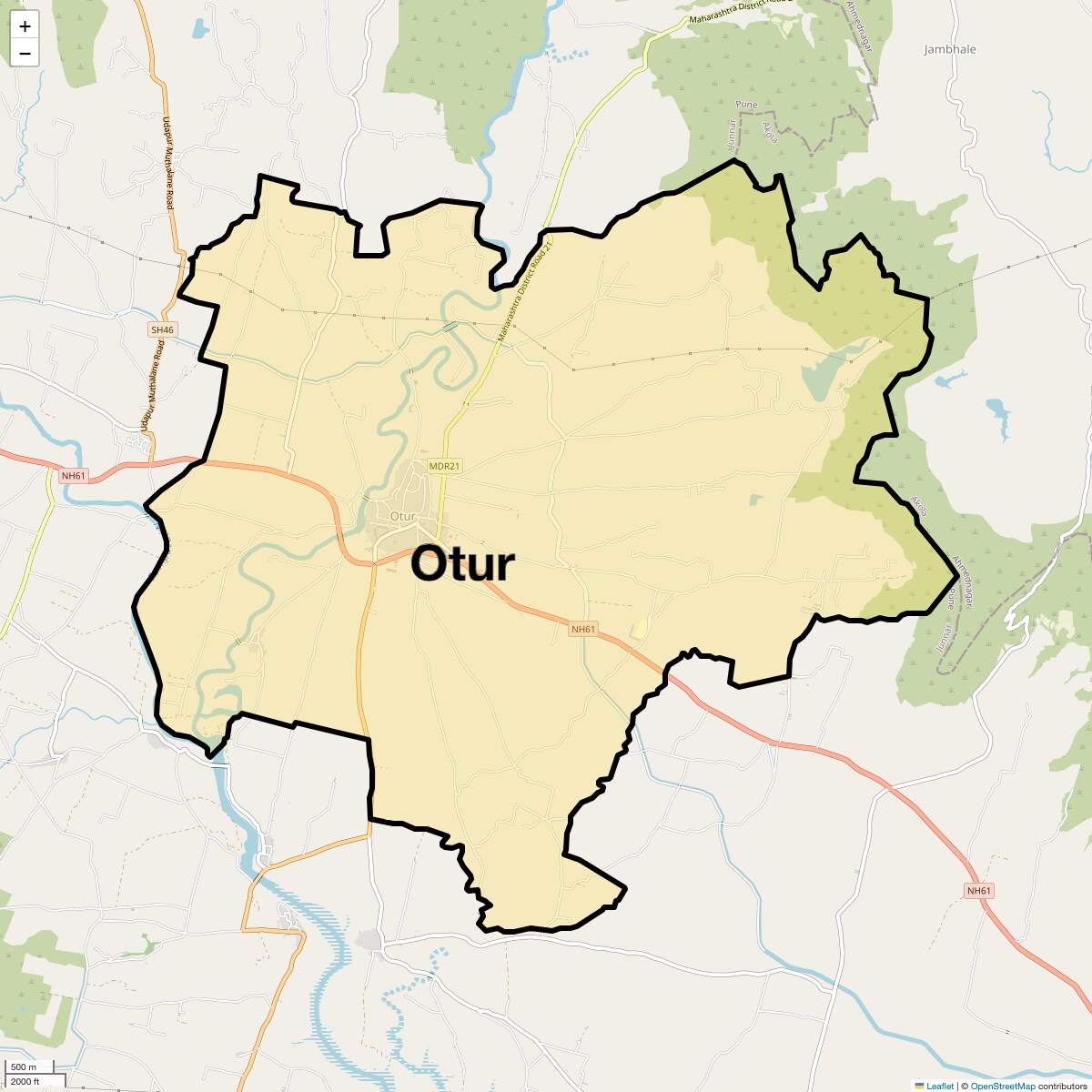 Location Map of Otur, Pune