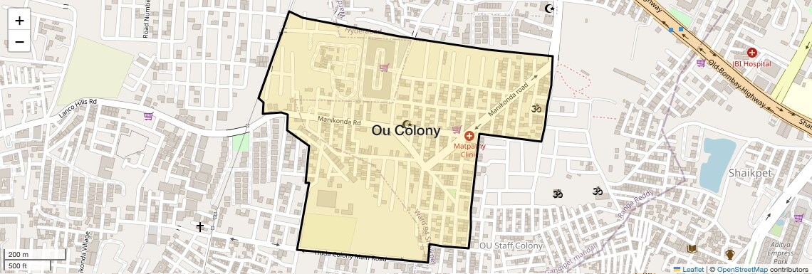 Location Map of Ou Colony, Hyderabad