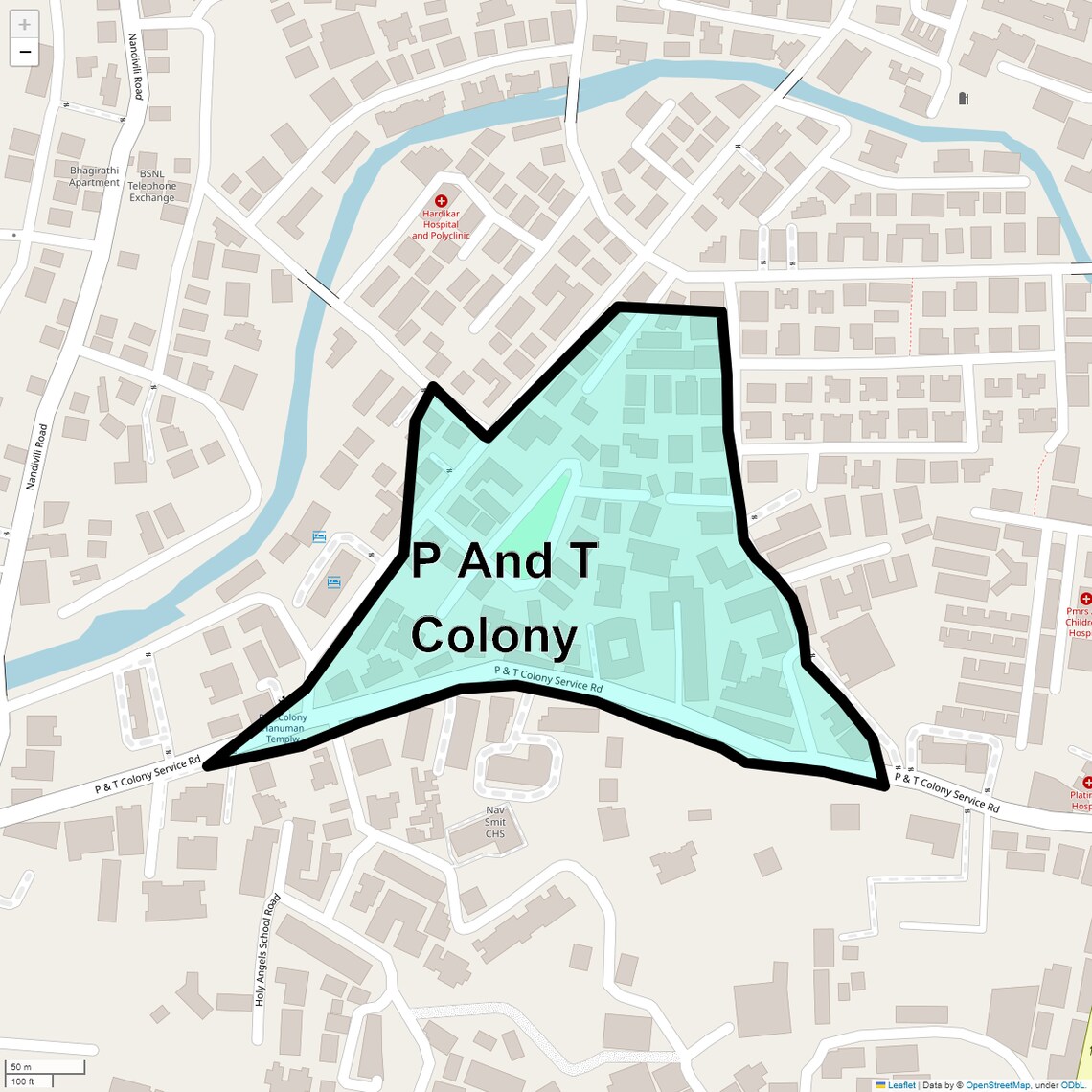 Location Map of P And T Colony, Thane