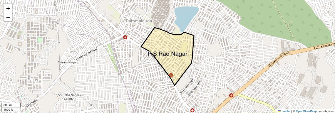 Location Map of P S Rao Nagar, Hyderabad