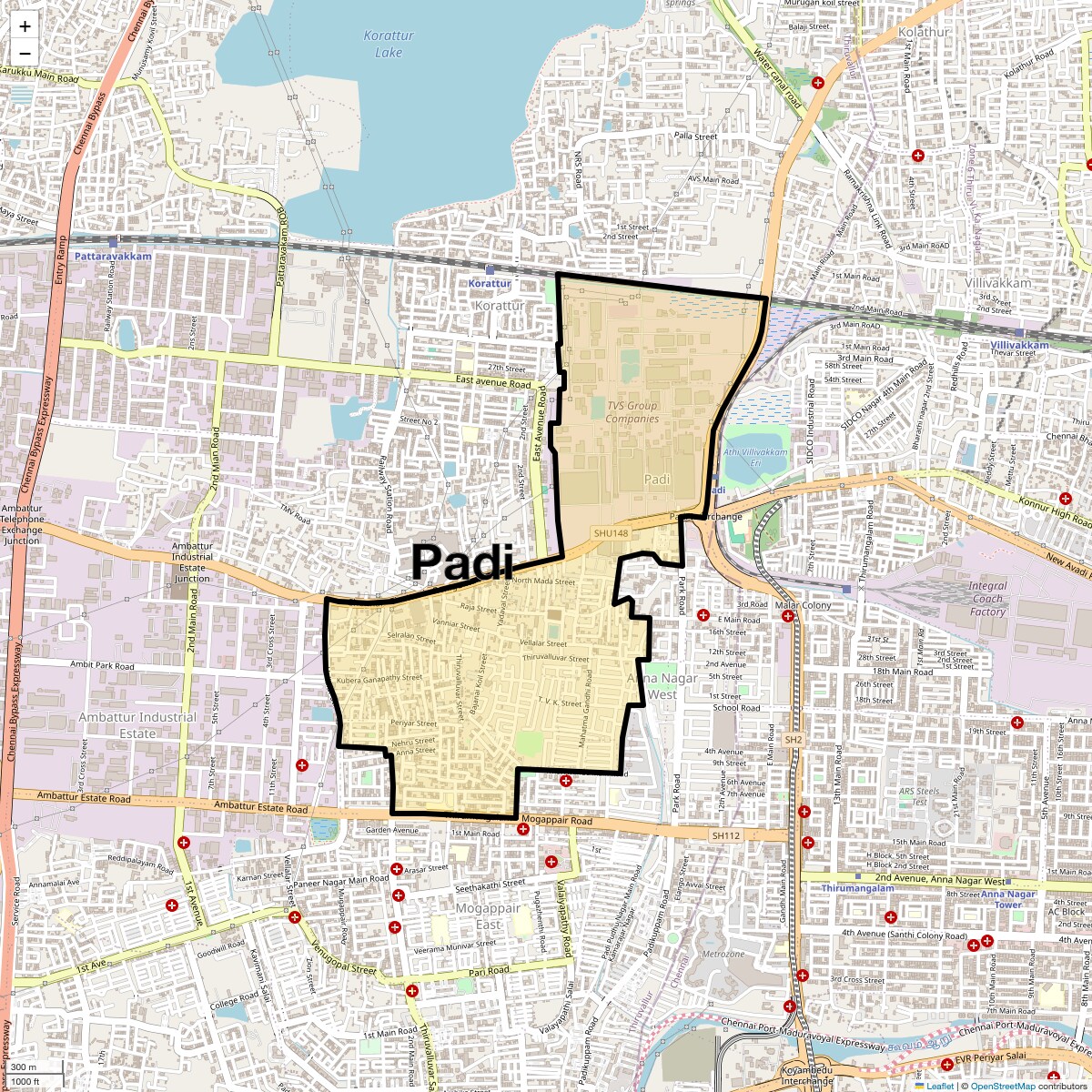 Location Map of Padi, Chennai