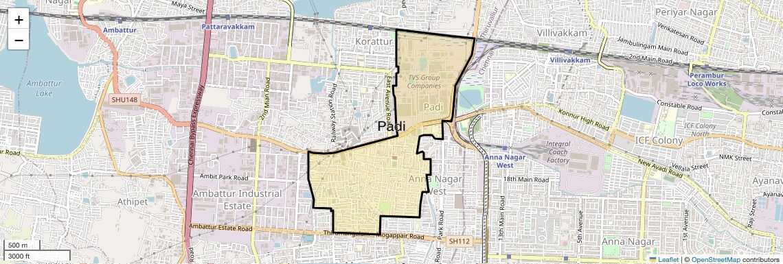 Location Map of Padi, Chennai