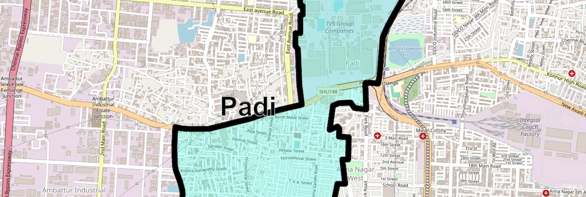 Location Map of Padi, Chennai
