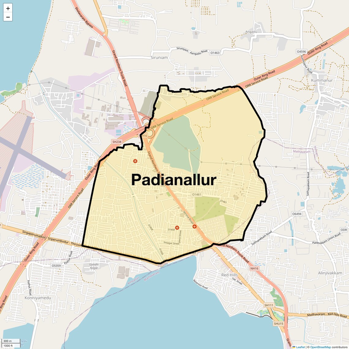 Location Map of Padianallur, Chennai