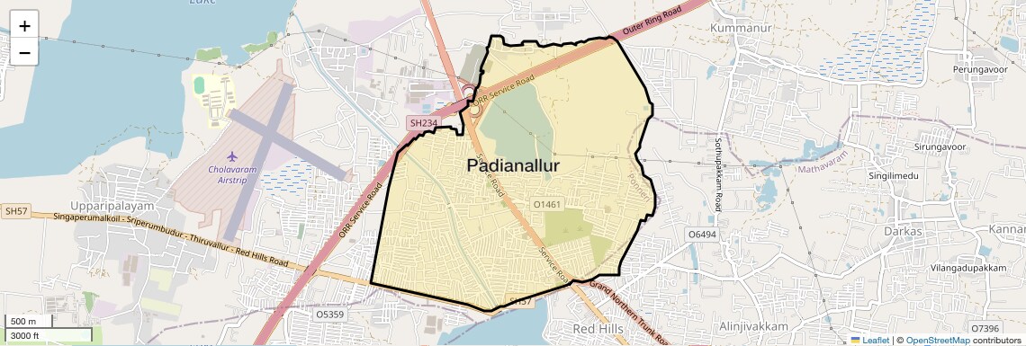Location Map of Padianallur, Chennai