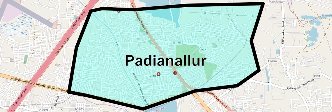 Location Map of Padianallur, Chennai