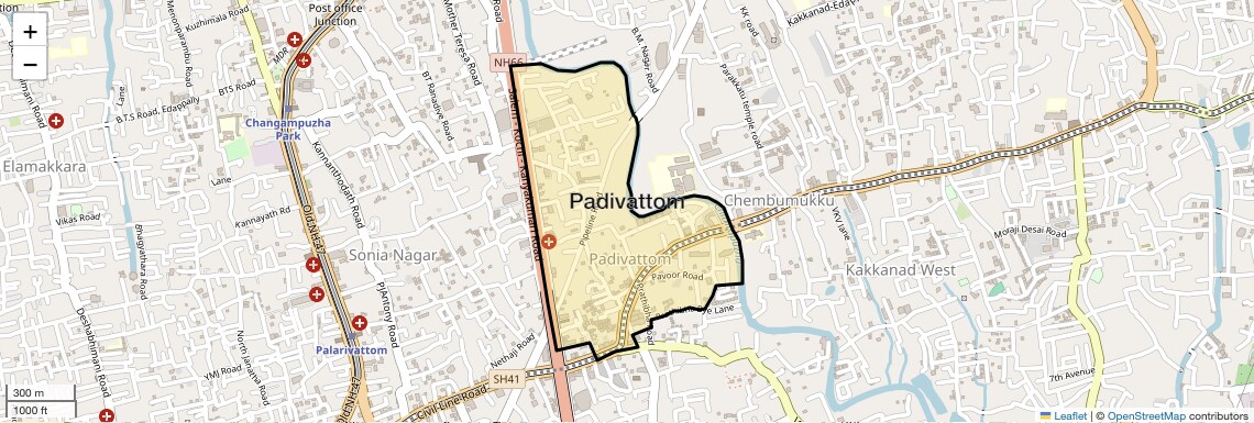 Location Map of Padivattom, Kochi