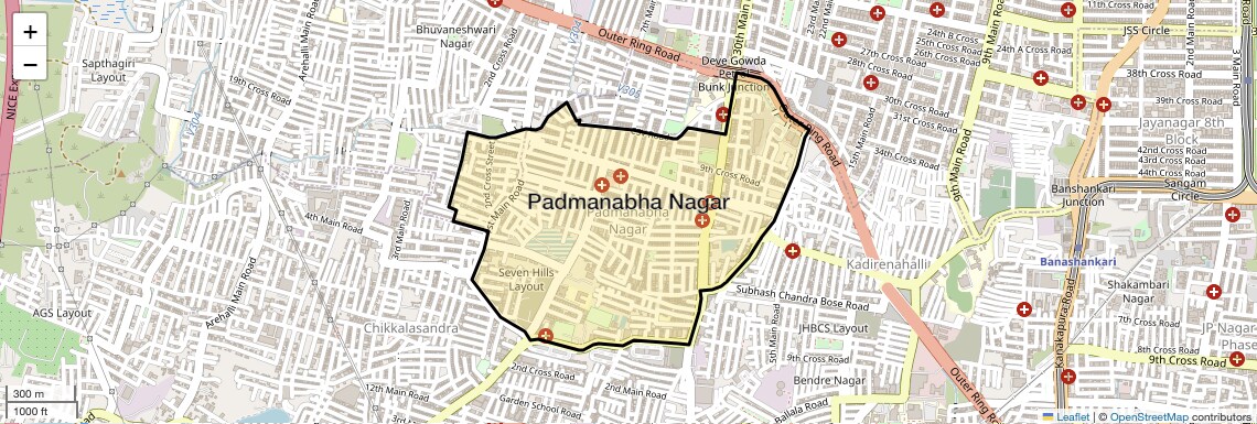Location Map of Padmanabha Nagar, Bangalore