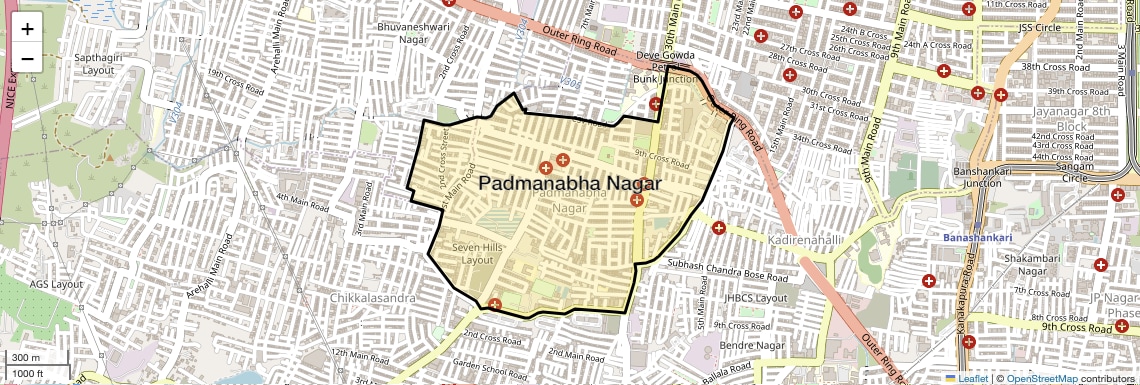 Location Map of Padmanabha Nagar, Bangalore