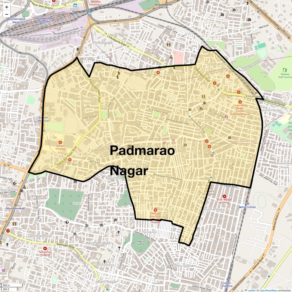 Location Map of Padmarao Nagar, Hyderabad