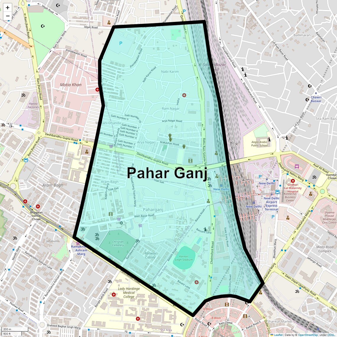 Location Map of Pahar Ganj, Delhi