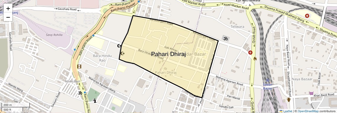 Location Map of Pahari Dhiraj, Delhi