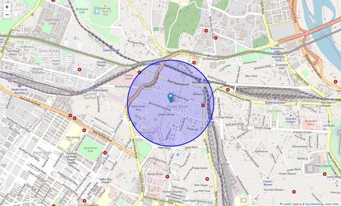 Location Map of Pahari Dhiraj, Delhi