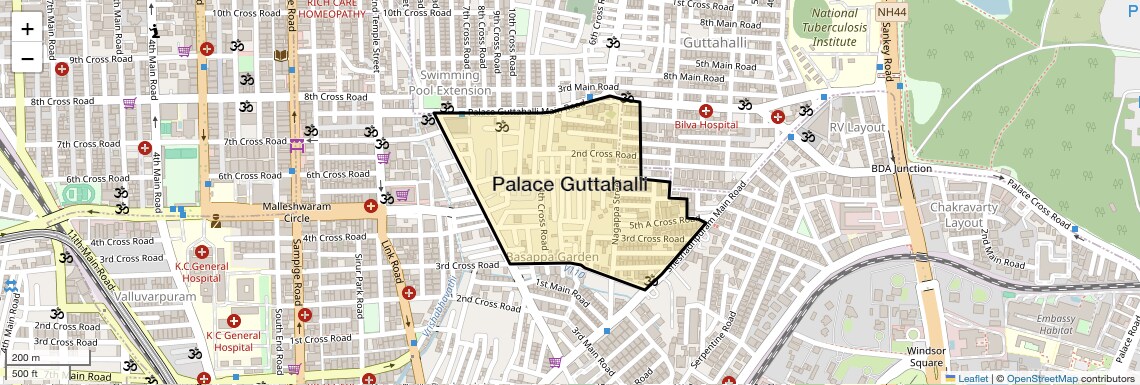Location Map of Palace Guttahalli, Bangalore