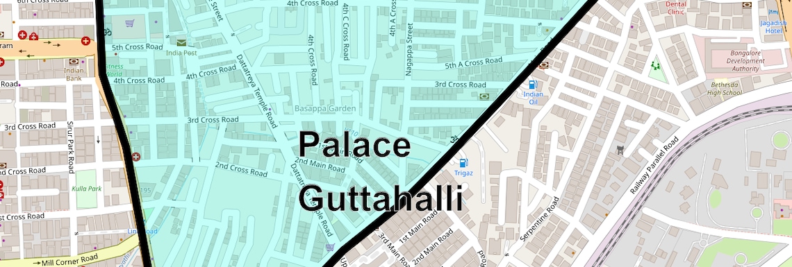 Location Map of Palace Guttahalli, Bangalore