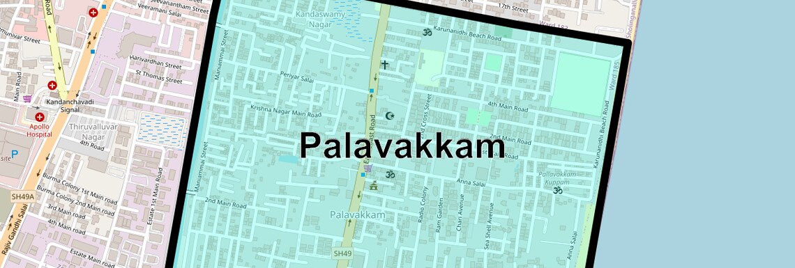 Location Map of Palavakkam, Chennai