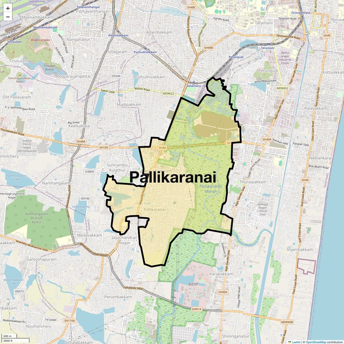 Location Map of Pallikaranai, Chennai