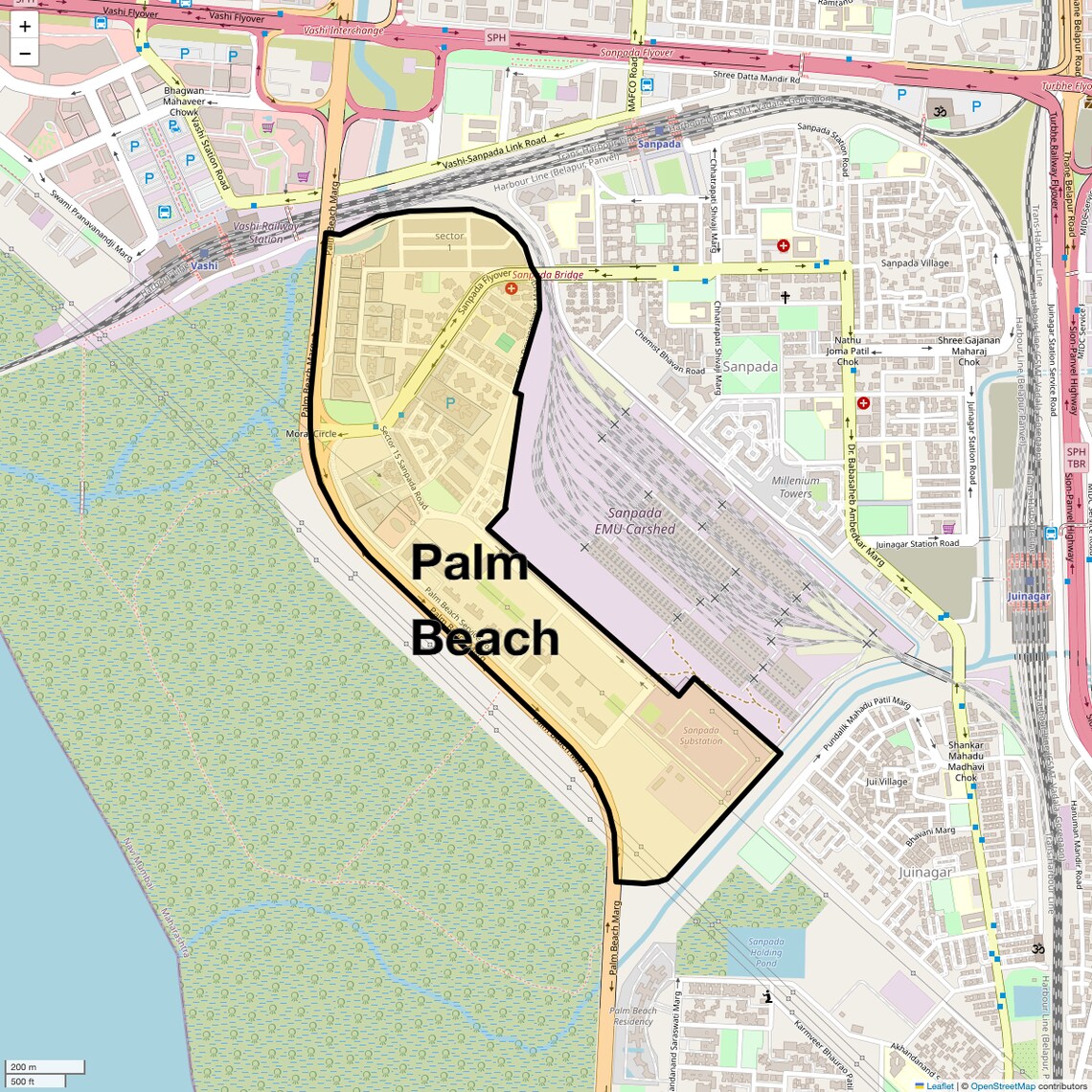 Location Map of Palm Beach, Navi Mumbai