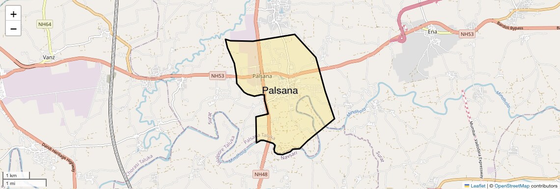 Location Map of Palsana, Surat