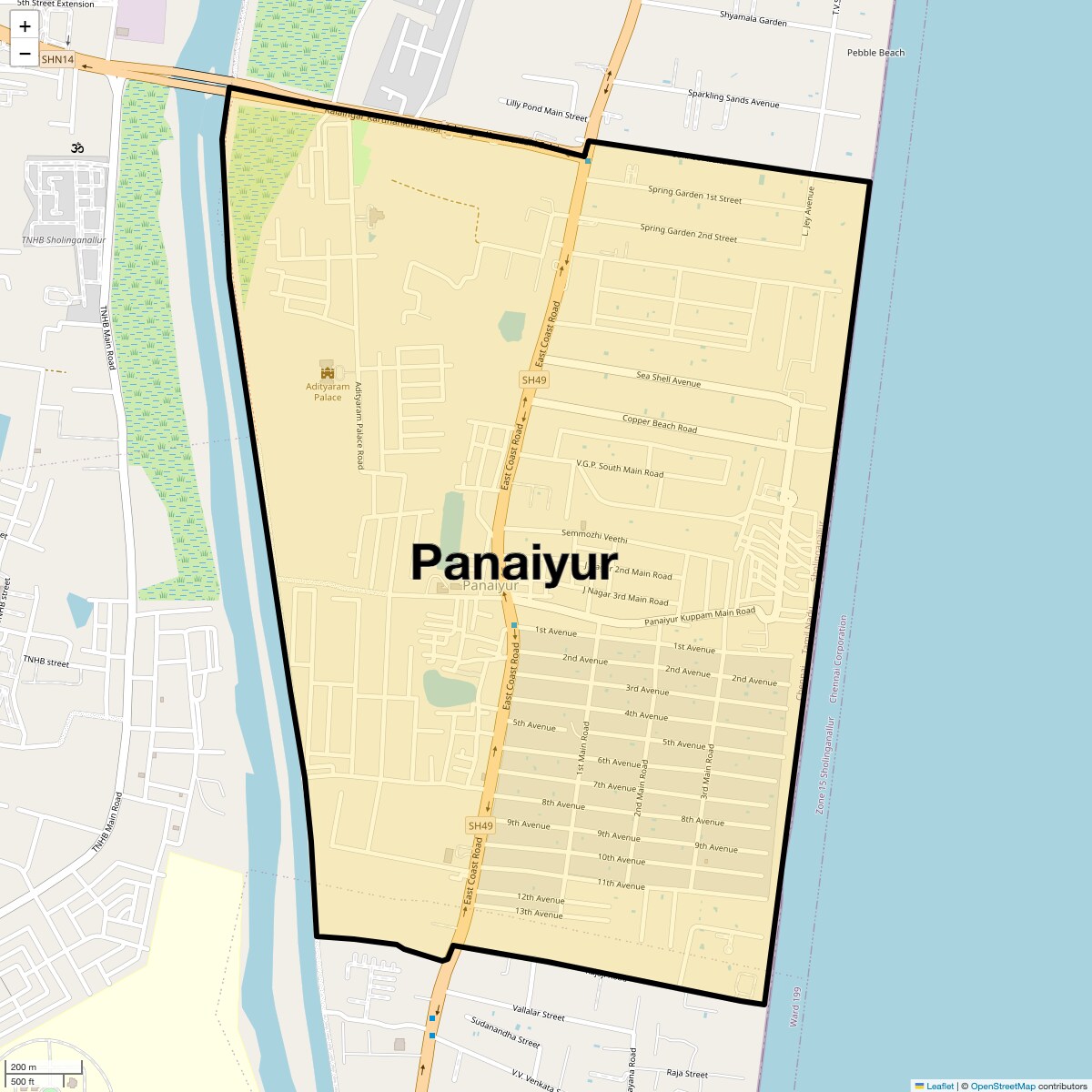 Location Map of Panaiyur, Chennai