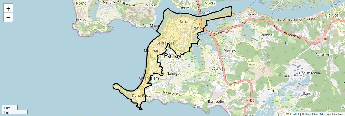 Location Map of Panaji, Goa