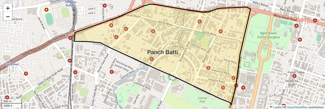 Location Map of Panch Batti, Jaipur