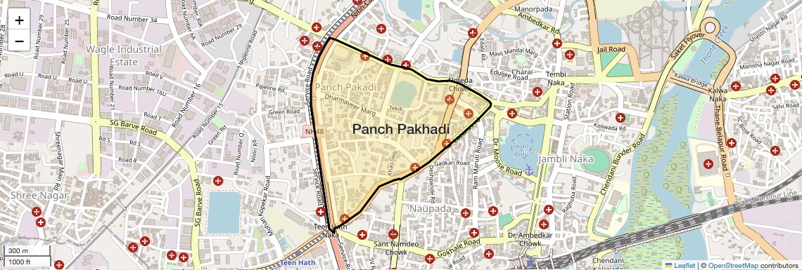 Location Map of Panch Pakhadi, Thane