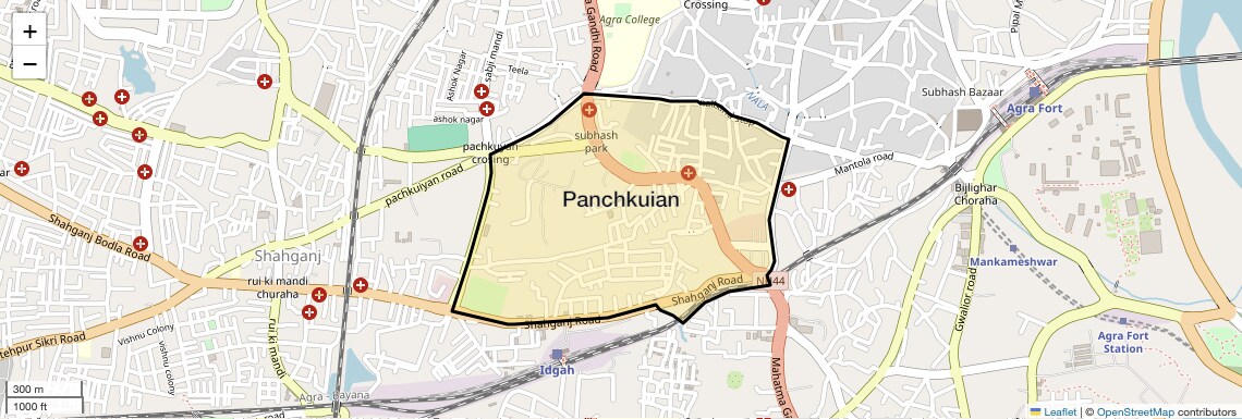 Location Map of Panchkuian, Agra