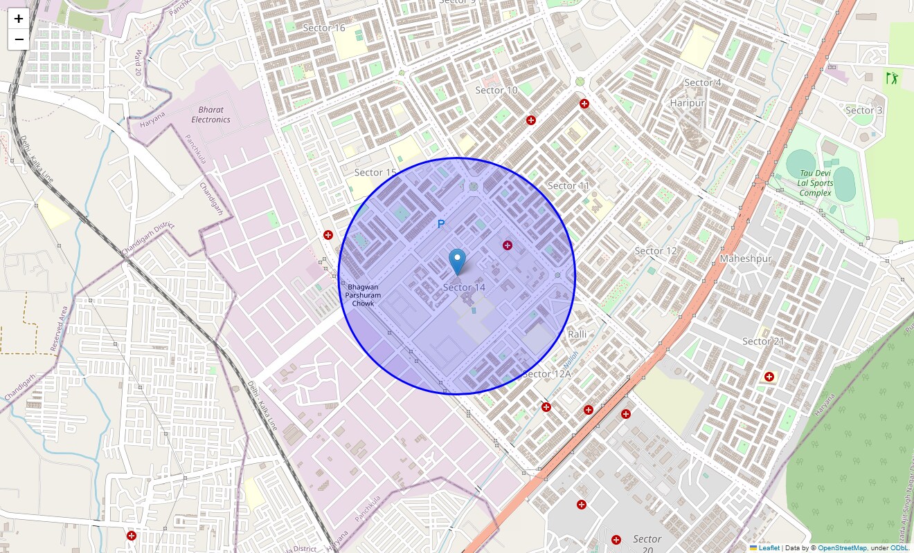 Location Map of Panchkula Sector 14, Chandigarh