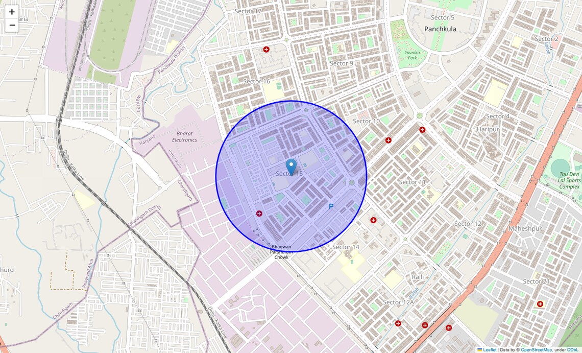 Location Map of Panchkula Sector 15, Chandigarh