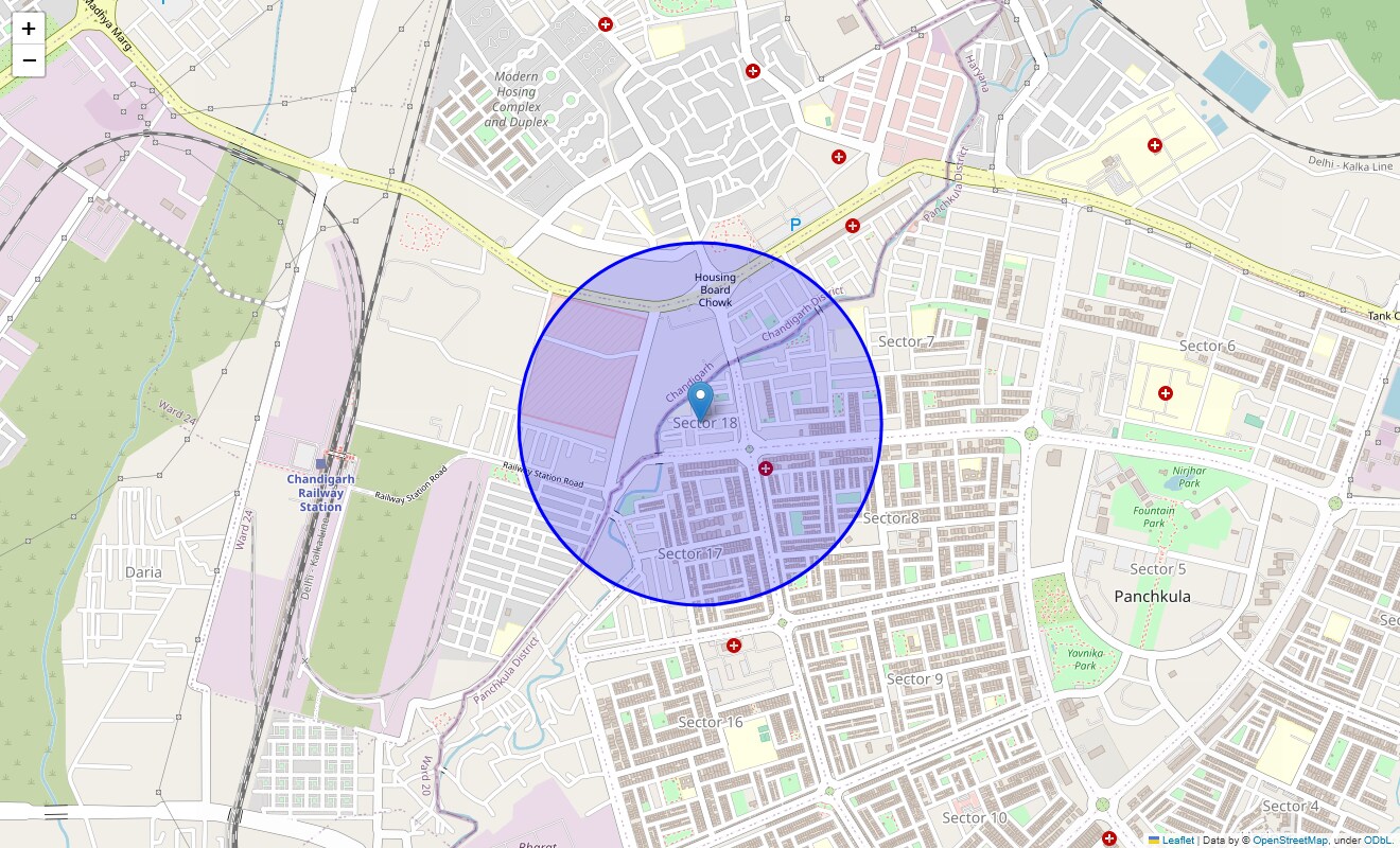 Location Map of Panchkula Sector 18, Chandigarh