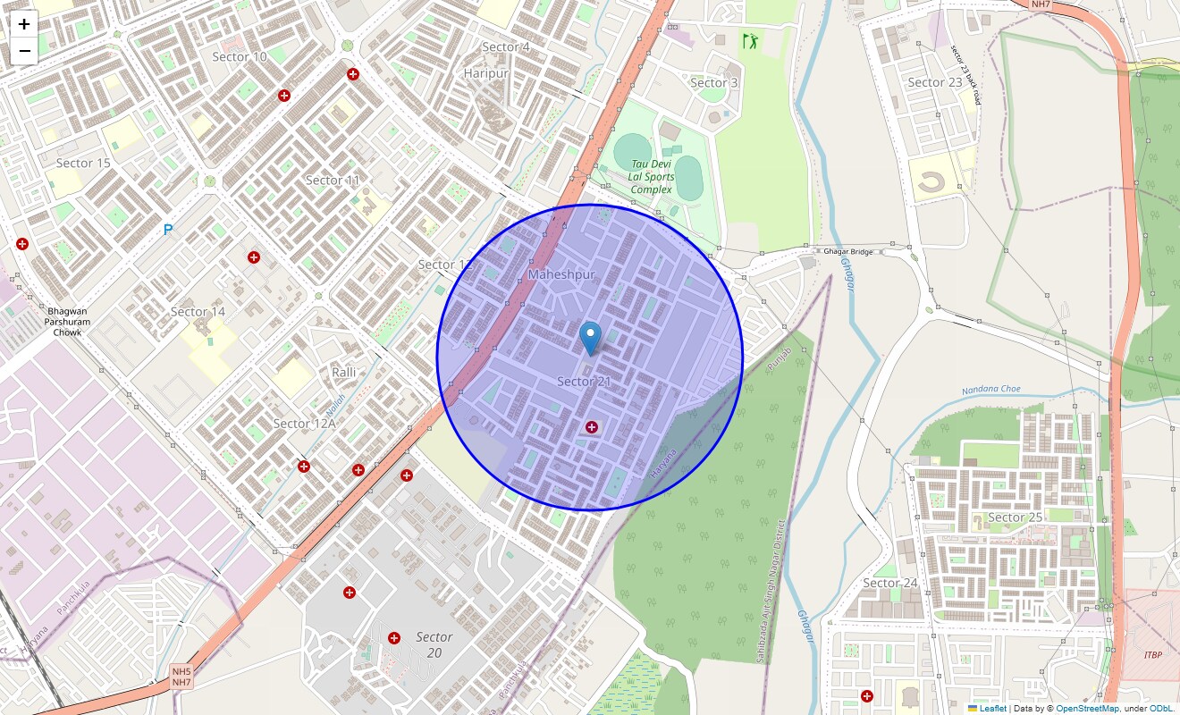 Location Map of Panchkula Sector 21, Chandigarh