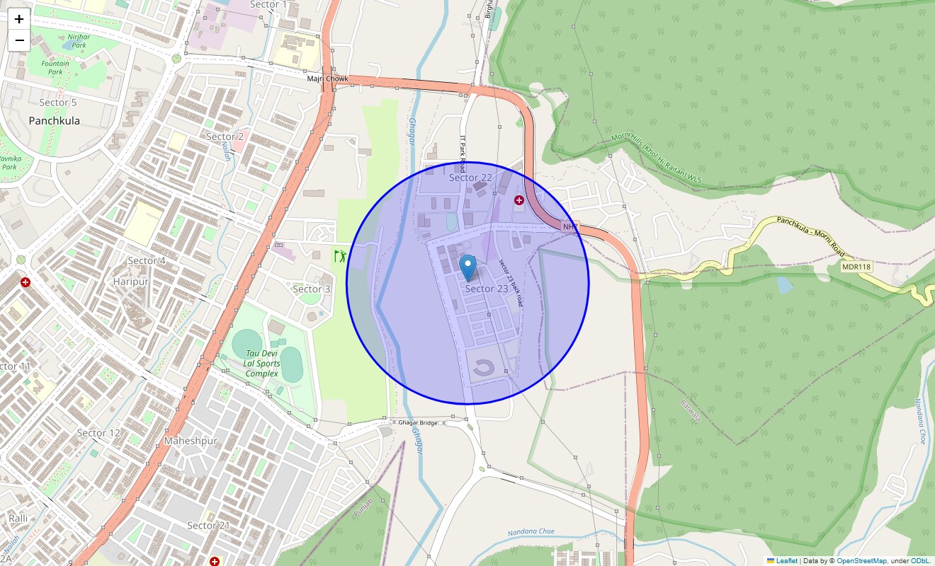 Location Map of Panchkula Sector 23, Chandigarh