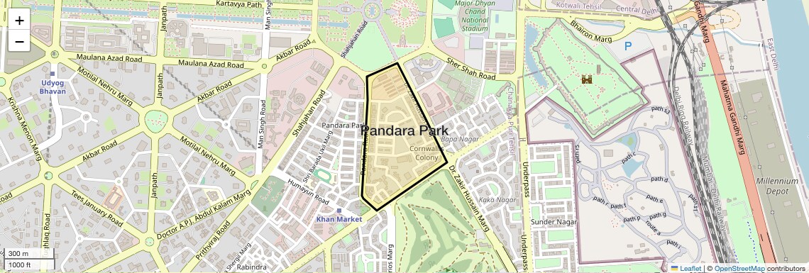 Location Map of Pandara Park, Delhi