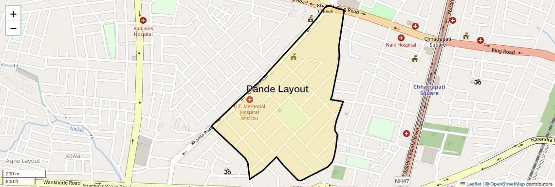 Location Map of Pande Layout, Nagpur