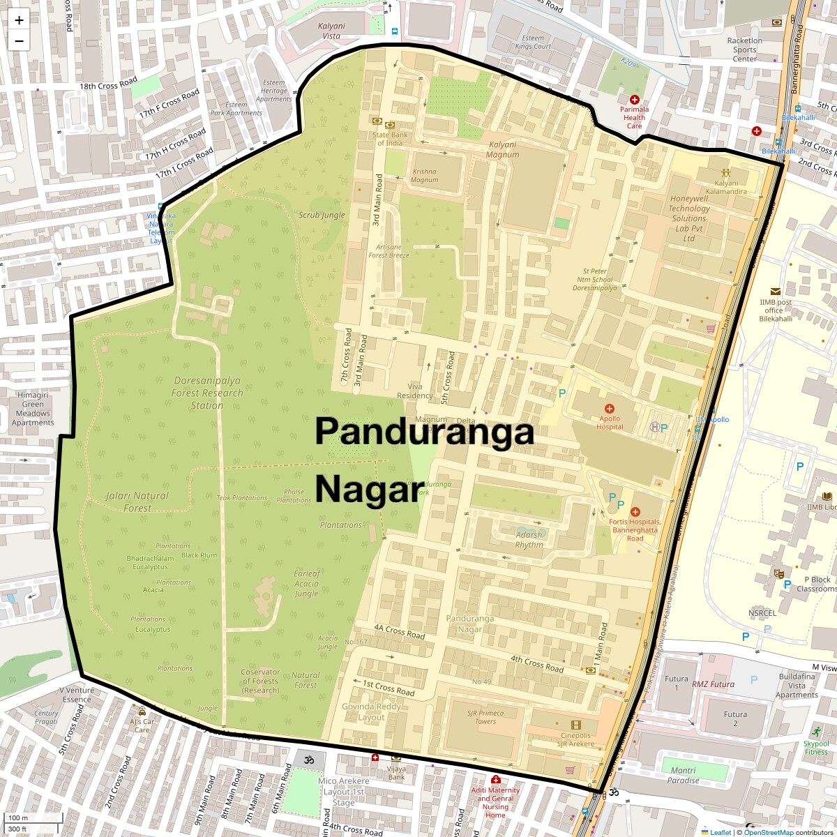 Location Map of Panduranga Nagar, Bangalore