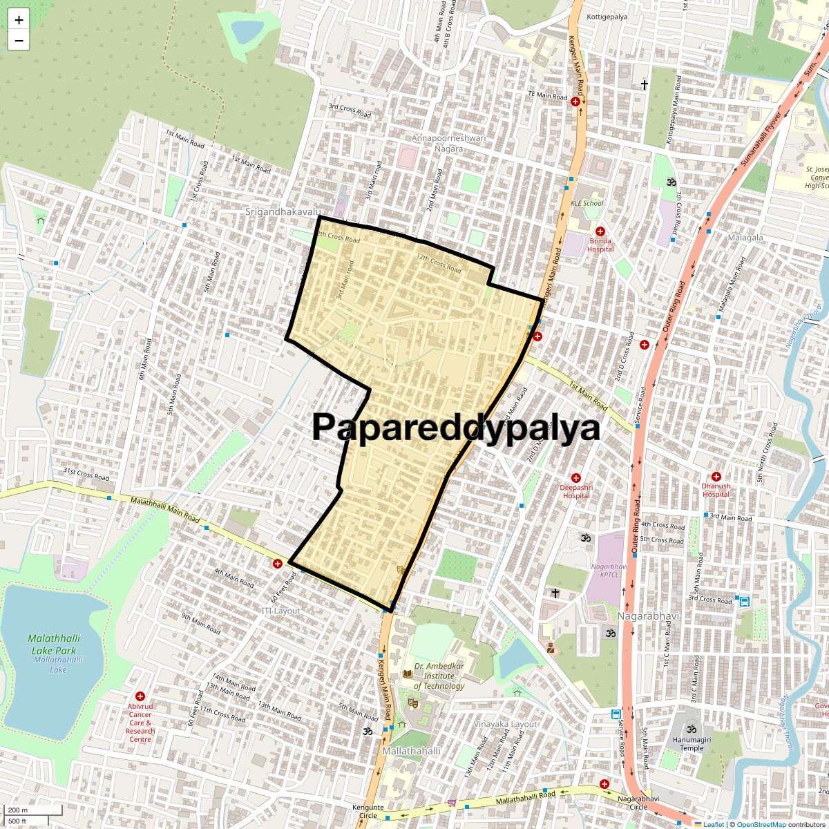 Location Map of Papareddypalya, Bangalore