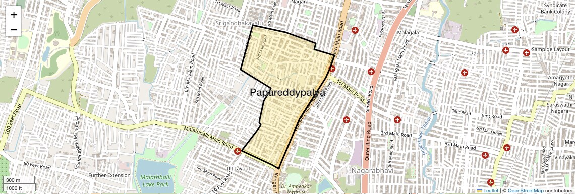 Location Map of Papareddypalya, Bangalore