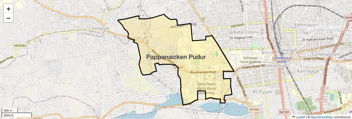 Location Map of Pappanaicken Pudur, Coimbatore