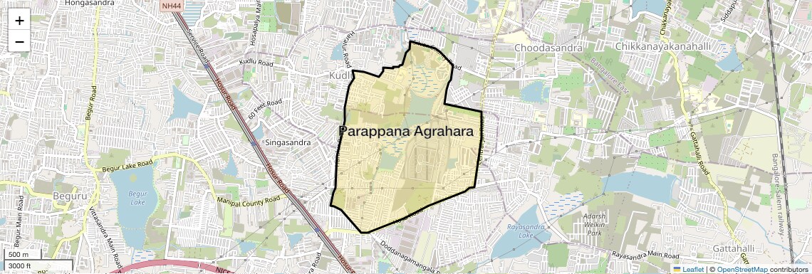 Location Map of Parappana Agrahara, Bangalore