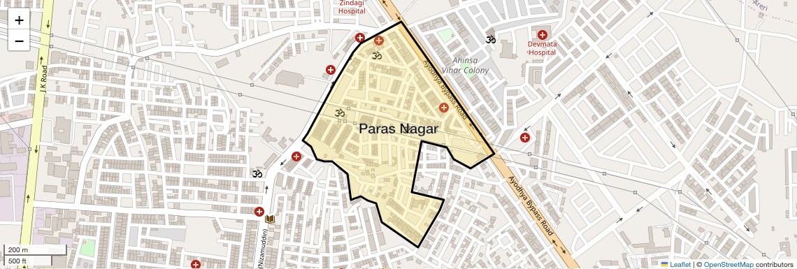 Location Map of Paras Nagar, Bhopal
