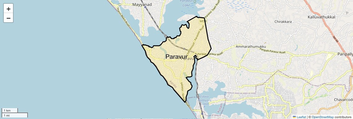 Location Map of Paravur, Kochi