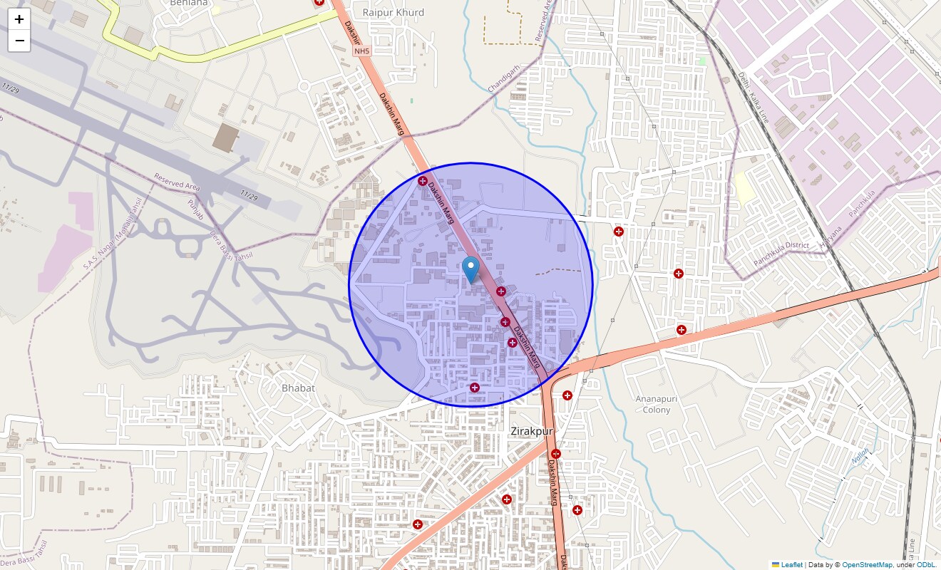 Location Map of Parbhat Road, Zirakpur